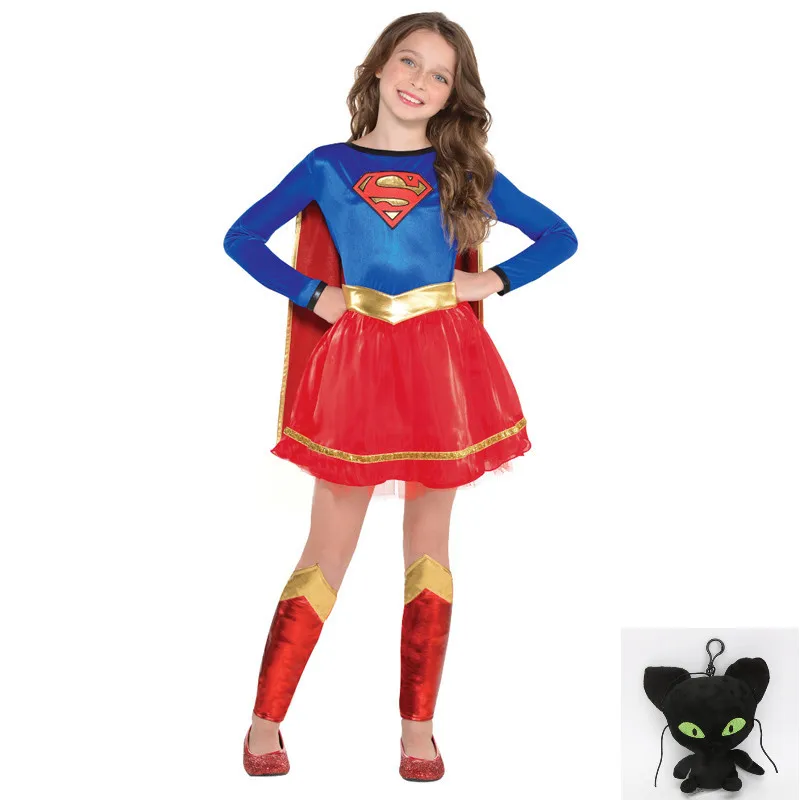 Карнавальный костюм супермена для девочек; милое детское платье Супермена; костюм для рождественской вечеринки; Детский костюм на Хэллоуин