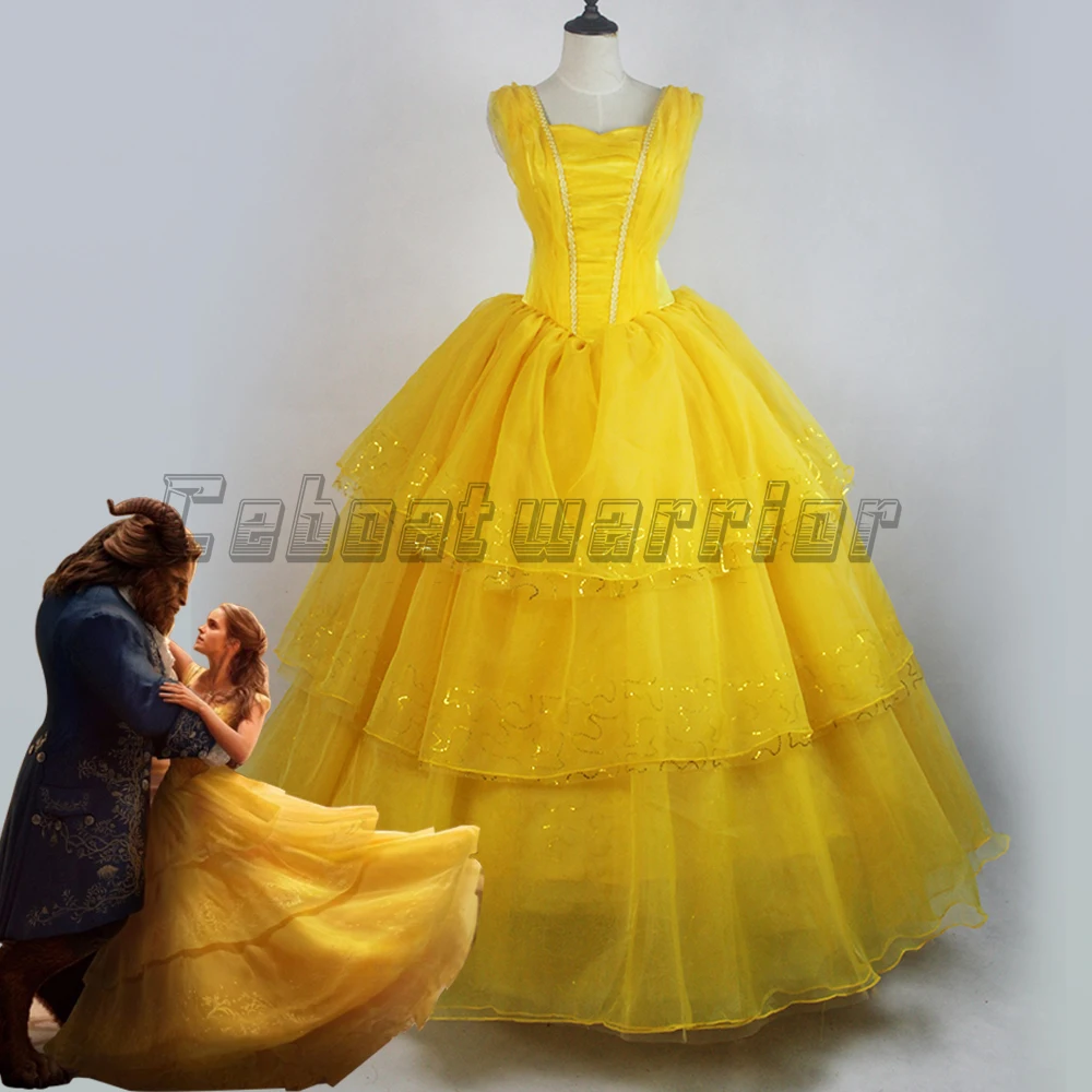 2017 New movie Beauty and the Beast Movie Princess Belle Emma Watson cosplay costume yellow dress adults Custom made