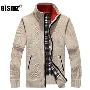

Aismz Men's Sweaters Autumn Winter Warm Cashmere Wool Zipper Pullover Sweaters Man Casual Knitwear cardigan men Plus Size M-XXXL