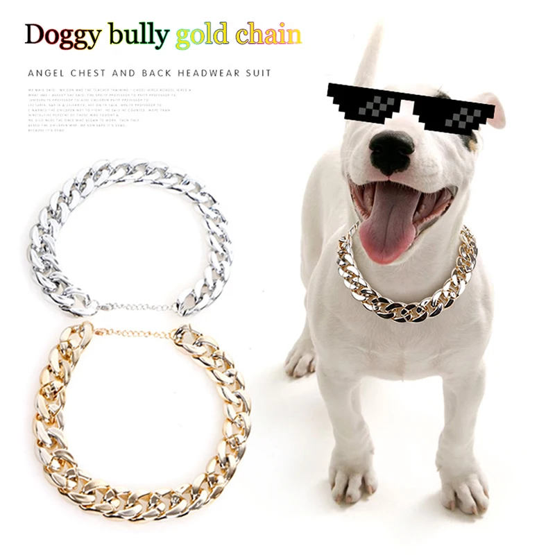 2 colors Bully gold chain Dog Collar Lead Durable Outdoor Pet Collar For Teddy Law dog For Small