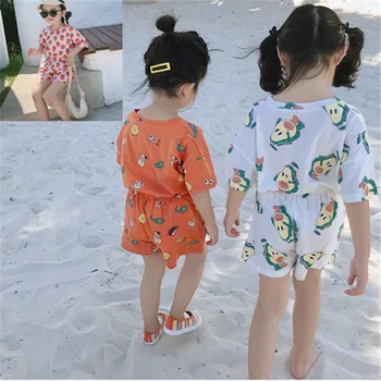 

2-6 Yrs Girls Suit Fruit Short Sleeve T-shirt with Short Pants Sets Clothes20 19 Summer Two Pieces Kids Cotton Fashion Clothes