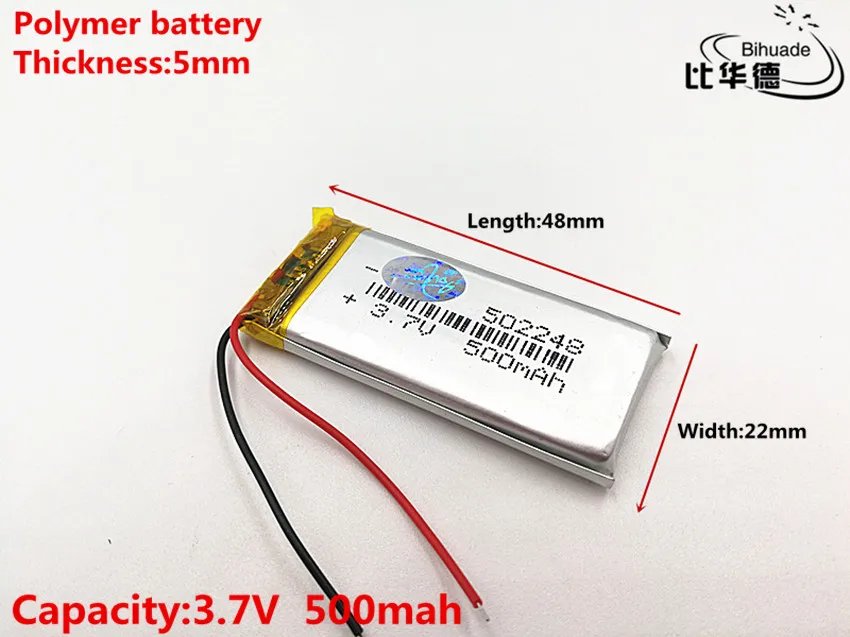 3.7V 500mAH 502248 Polymer lithium ion / Li-ion Rechargeable battery for DVR GPS mp3 mp4 | Электроника
