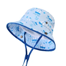 Летняя Детская Солнцезащитная шляпа UPF 50+, детская Солнцезащитная шляпа с широкими полями для мальчиков и девочек, Пляжная Панама, темно-синяя шляпа с принтом