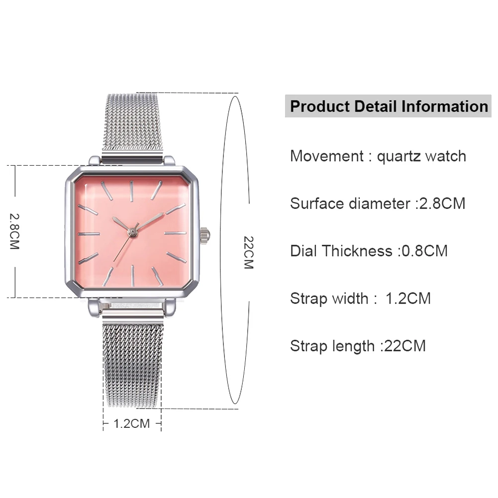 Business Party Women Analog Square Dial Alloy Mesh Band Quartz Wrist Watch Gift Mesh Belt Design Silver Black brown Watch Gift