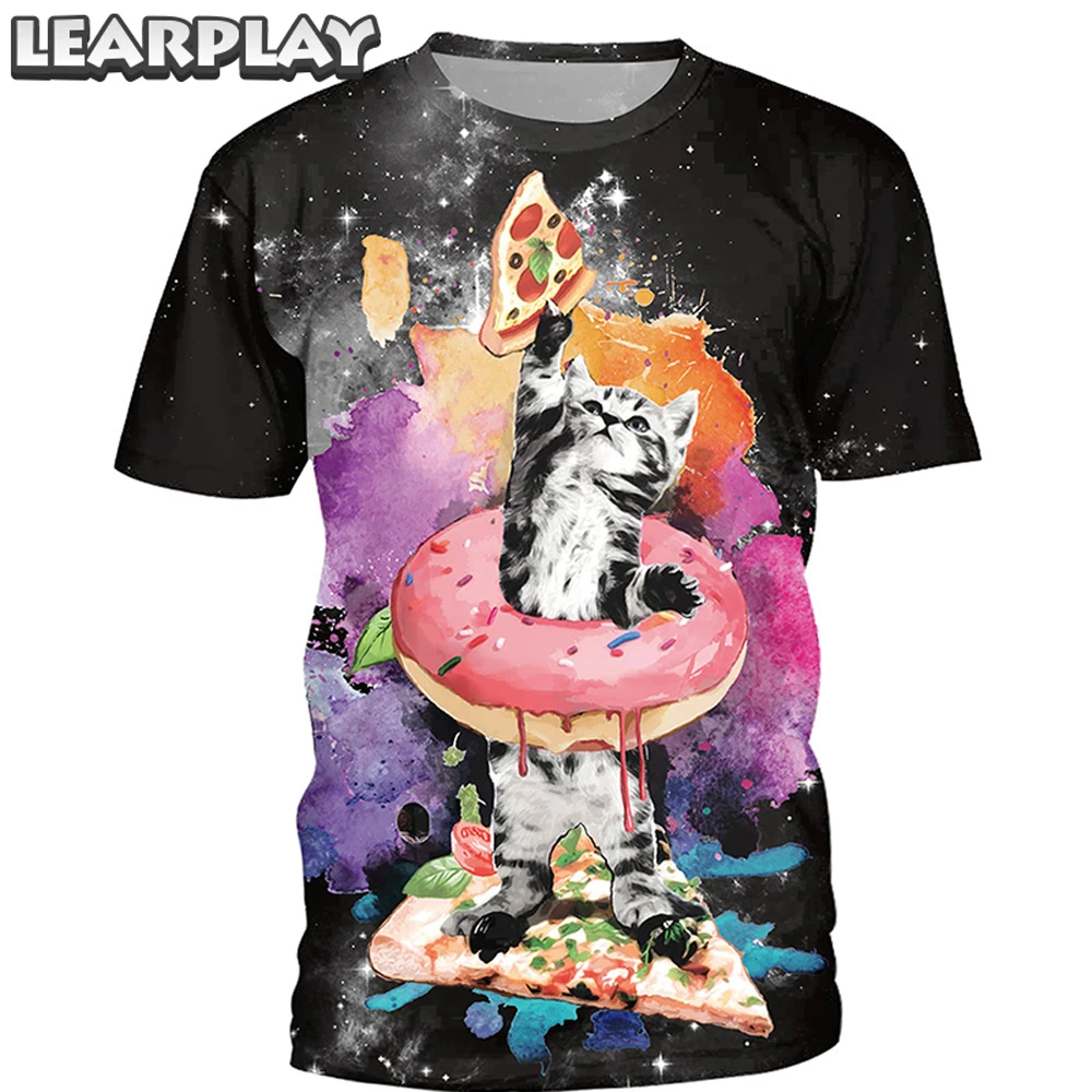 

2019 Summer Men T-shirts Women Cat Donut Pizza 3D Printing Short Sleeve Tee Shirts Couple Casual Round Neck Tops Streetwear