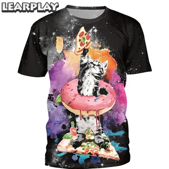 

2019 Summer Men T-shirts Women Cat Donut Pizza 3D Printing Short Sleeve Tee Shirts Couple Casual Round Neck Tops Streetwear