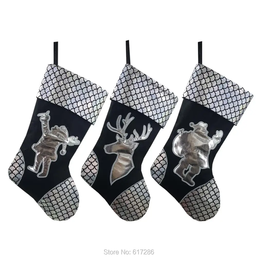

18" Sparkling Christmas Stocking with Shimmering Fish Scales Pattern pack of 3pcs Silver and Gold Color