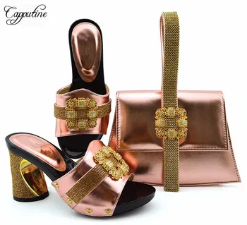 

Graceful peach party high heel shoes and handbag set nice matching for lady dress GFN1901, heel height 9cm