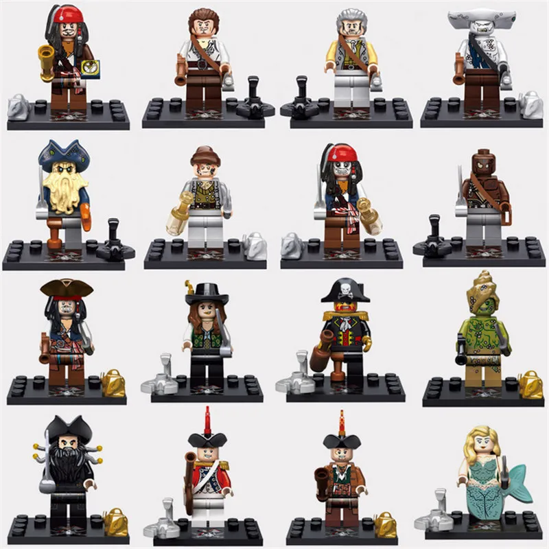 

16Pcs Compatible Legoing Pirates Of The Caribbean Figures Jack Sparrow Mermaid Gibbs Cutler Beckett Blackbeard Block Set Toy