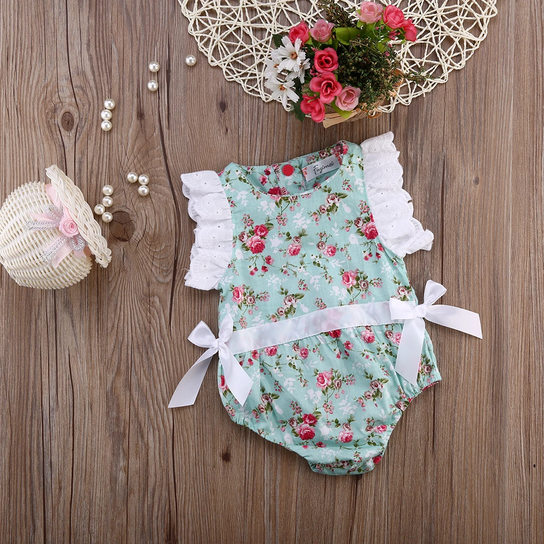 Лидер продаж года; Кружевное боди с цветочным рисунком для маленьких девочек; Детская летняя одежда для малышей 0-24 месяцев; пляжный костюм