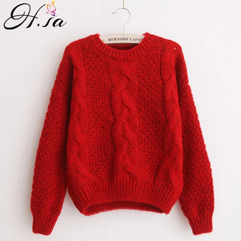 H. SA, женские свитера, теплый пуловер и джемперы, круглый вырез, пуловер из мохера, твист, пуловер, осень, вязаные свитера на Рождество - Цвет: JH8731 Red