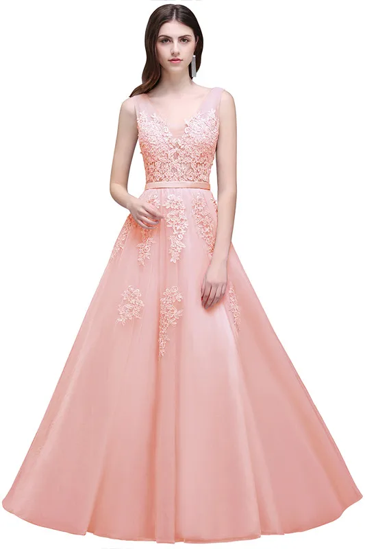 Длинное вечернее платье, дешевое бордовое кружевное орнамент, Длинное Элегантное Вечернее Платье, большие размеры, вечерние платья, Abendkleider - Цвет: Розовый