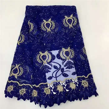 

Nigerian latest lace fabric 2019 high quality lace Nigerian French tulle lace with stones blue African lace for party rf65-1913