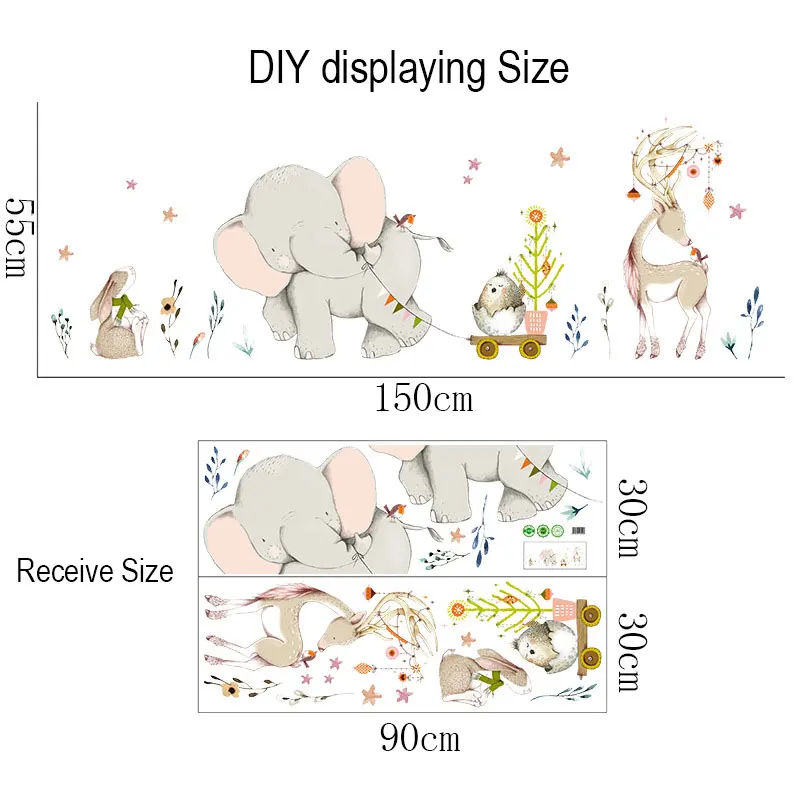 Мультяшные настенные наклейки с изображением слона, кролика, жирафа, животных для детской комнаты, декоративные виниловые обои для детской спальни