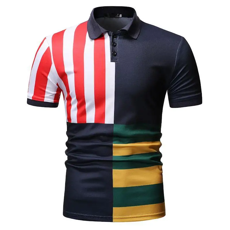 

Polo Shirt Men Lapel collar Casual Short sleeve Summer Tops Stripes Men Polo Shirt Tees Blouse Men New Blue Red
