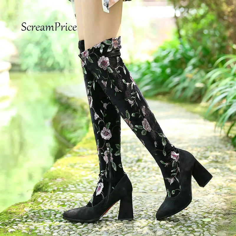 over the knee embroidered boots