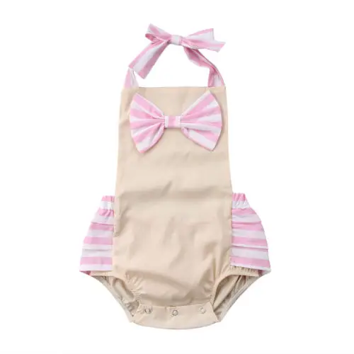 

Baby Girls Clothes Cute Bowknot Bodysuits Sleeveless Halter Backless Infant Baby Girl Beige Bodysuit Jumpsuit Summer 0-18M
