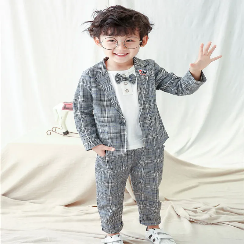 Комплект для мальчиков с бантом и длинным рукавом в клетку|summer boys clothing sets|boy setclothing