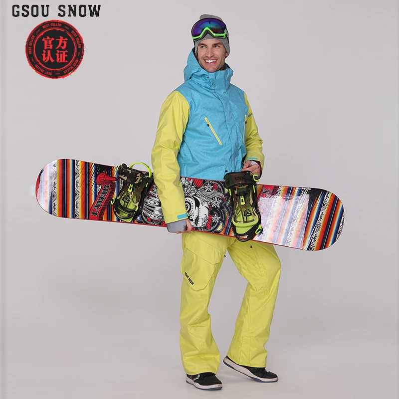 Gsou Снежный мужской лыжный костюм мужской лыжный комплект лыжная одежда осень зима костюм для горного туризма желтый с синей курткой и желтыми штанами