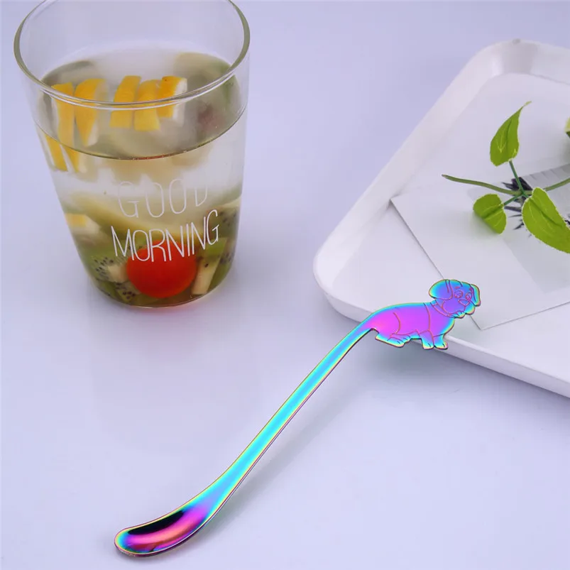 Creative Ice Spoons for Glass 304 Stainless Steel Cute Dog Long Handle Latte Ice Coffee Spoon Kitchen Home Decor 40JY2915