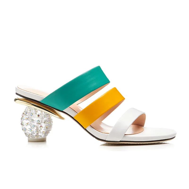 Cuero Genuino Boda Sandbeach 42 De Verano Diapositivas Cristal Altos Partido Sexy Cocoafoal Tacones Raya Blanco nZFCxfw88q