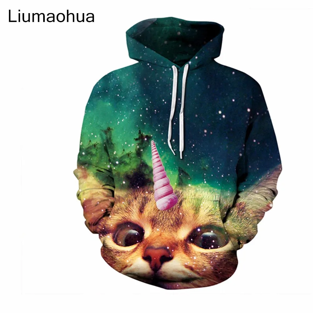 

Liumaohua 2018 New Men Women fashion Hoodies Animal printing cute The Unicorn cat Long sleeves pullover casual Hoodies S-5XL