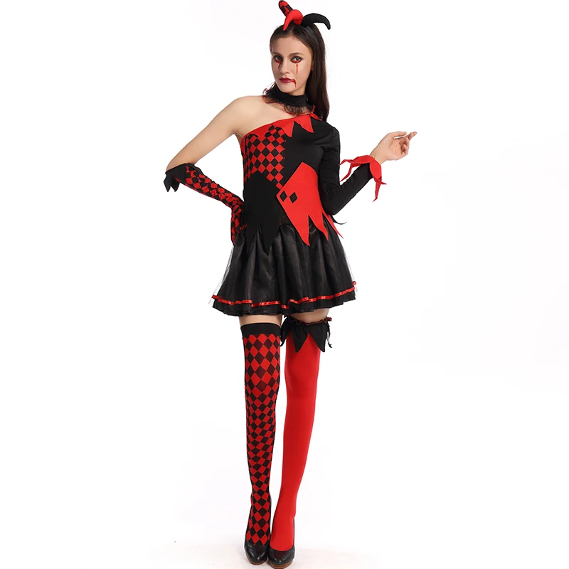 Сексуальное женское мини платье для ролевых игр костюм вампира зомби Хэллоуин костюм красное платье на одно плечо W5389252