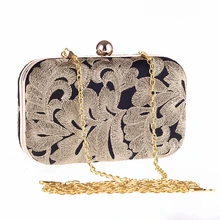 Neue Marke Gold Frauen Stickerei Hochzeit Bag Abendhandtaschen Kristall Feder Weibliche Mini Kette Messenger Bags Ethinic Party
