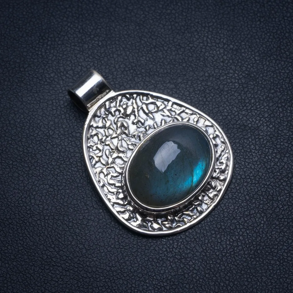 

Natural Blue Fire Labradorite Handmade Indian 925 Sterling Silver Pendant 1 1/2" T2062