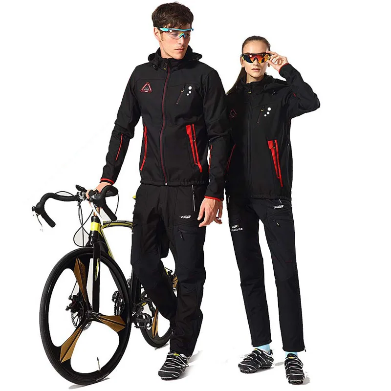 Baratos Conjunto de Jersey de Ciclismo de invierno para hombre y mujer chaqueta impermeable de lana térmica para bicicleta ropa de Ciclismo