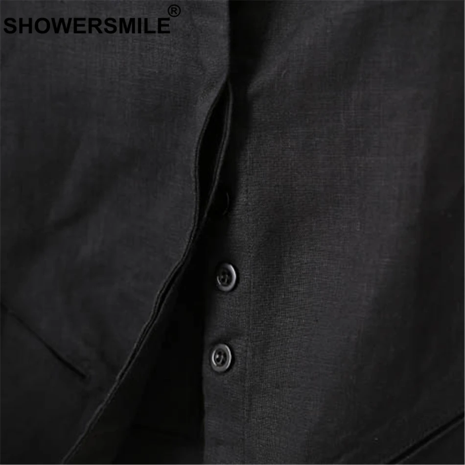 SHOWERSMILE Linen Vest Woman Black Slim Fit Vest Waistcoat Female Office Wear Casual Elegant Autumn Sleeveless Jacket Fashion