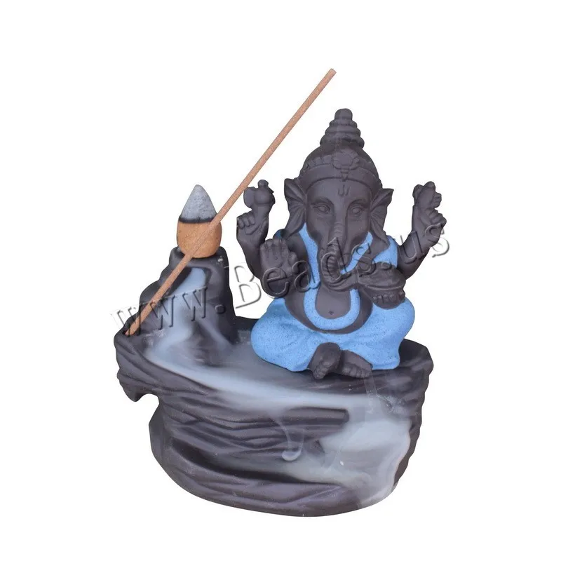 Creative Home Decor Elephant God Ganesha Incense Burner Smoke Waterfall Backflow Incense Burner Ceramic Incense Holder Censer