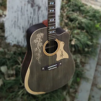 

41 inch Acoustic Guitar Handmade Rosewood Fingerboard Full Solid With Gig Bag