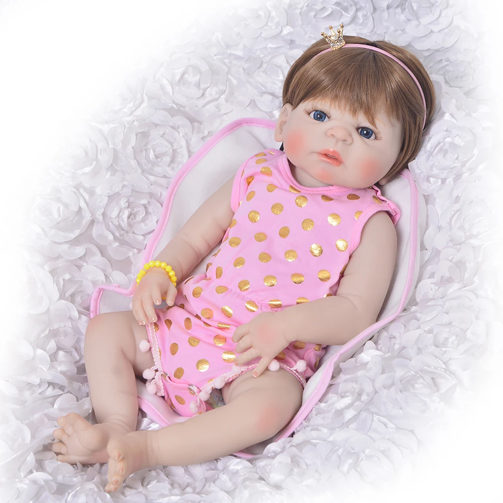 

Lifelike 22'' Babies Reborn Girl Doll 55 cm Full Silicone cute romper princess toddlers For Children Festival Xmas Gift toy