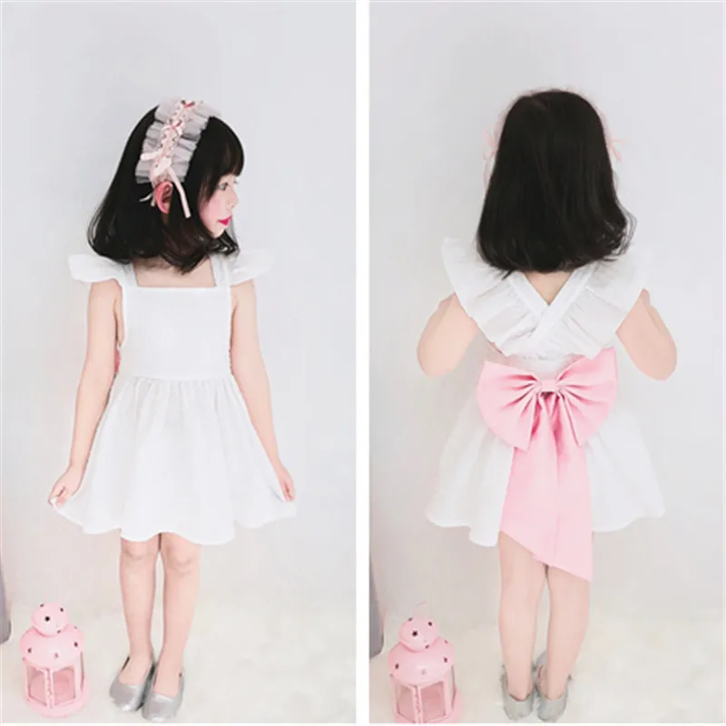 

2019 Summer Baby Girl Cotton Soft Clothes Girls Party Dress Toddler Girl Dresses European and American Style Bow 1-6years