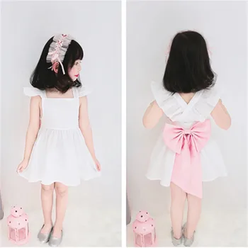 

2019 Summer Baby Girl Cotton Soft Clothes Girls Party Dress Toddler Girl Dresses European and American Style Bow 1-6years