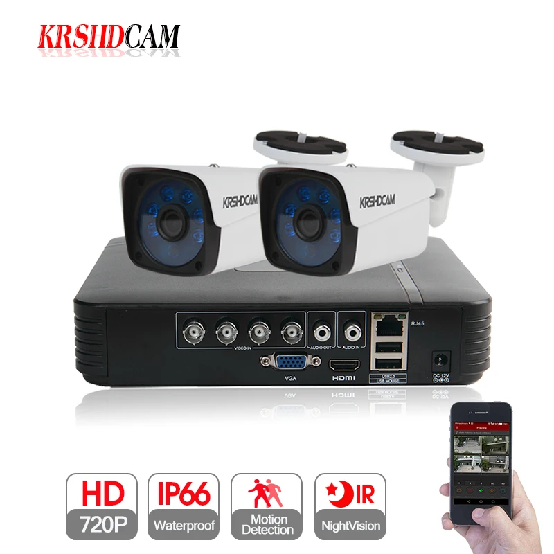 

KRSHDCAM 4CH AHD DVR Security CCTV System 30M IR 2PCS 1080P CCTV Camera Outdoor Waterproof Camera Home Video Surveillance Kit