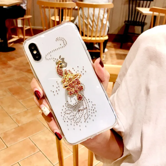 Dir-Maos For iPhone Xr Case Xs Max 8 Plus 7 Plus 6 6s Plus Fashion Women Clear Cover Diamond Finger Ring Stand Hold Cute Girl