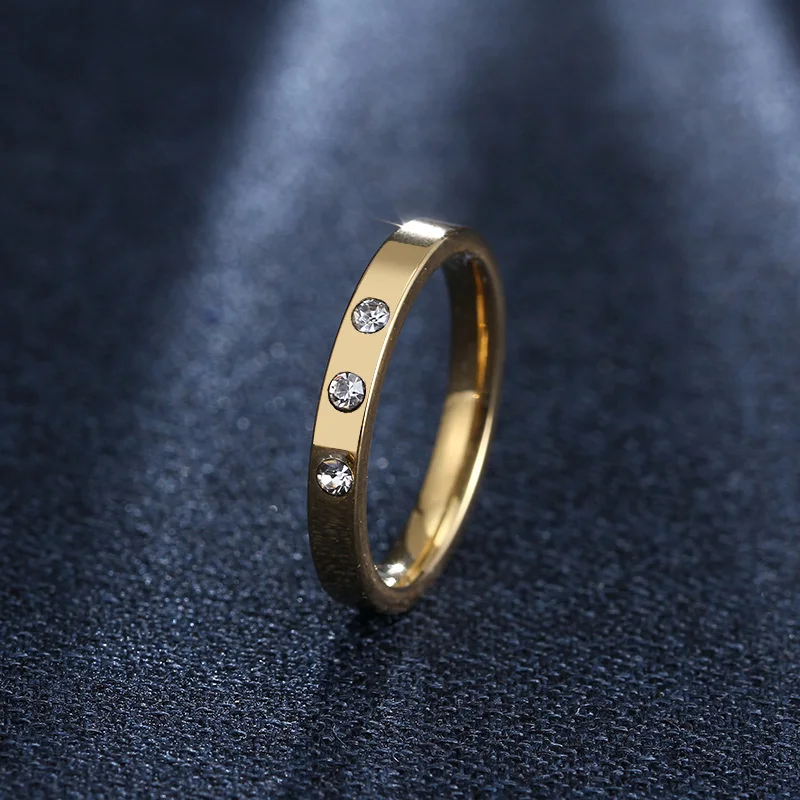 CACANA Stainless Steel Rings For Women Men Gold Silver Three Ziecon Engagement Fashion Jewelry Rings For Male Party