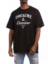 Hip hop streetwear coca caviar feminino topo unissex branco preto camisola fora branco impressão urbana letras de topo impressão camiseta masculino