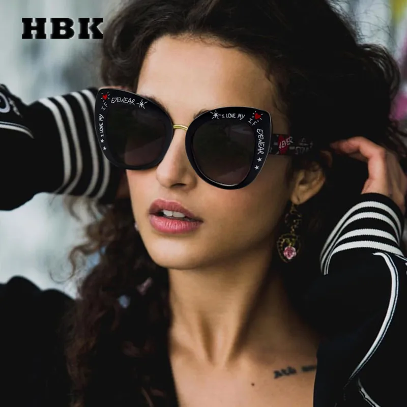 

HBK Cat Eye Modis Sunglasses Gothic Oculos Big Frame Vintage Women Brand Designer 2019 Sun Glasses High Quality Gift UV400