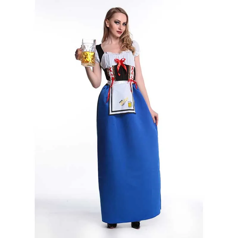 Blue German Oktoberfest Sexy Maid Costume Bavarian Beer Girl Fancy