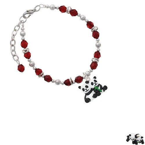 Resin Panda Bear Best Friends Maroon Beaded Bracelet