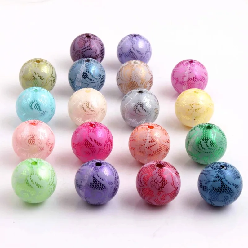 

OYKZA 20mm Chunky Acrylic Imitation Pearl Print Lace Beads for Girls Beaded Necklace Jewelry 100pcs a lot