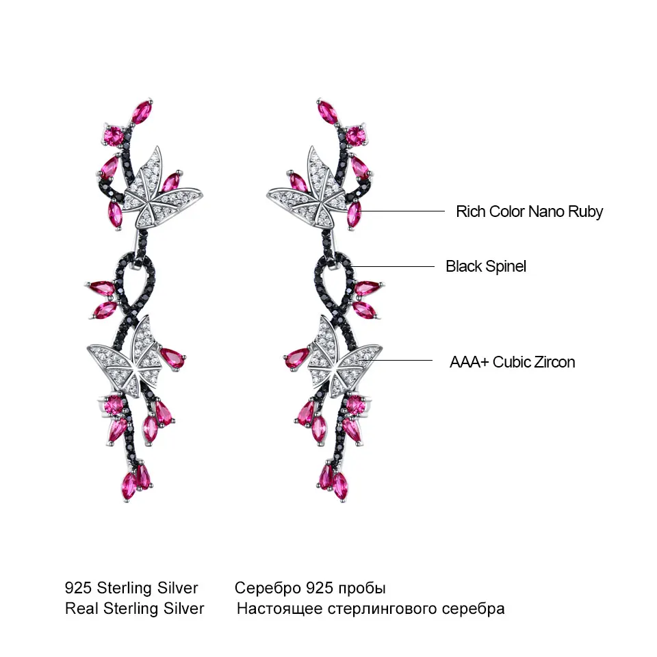 UMCHO 925 пробы Серебряный Ювелирный Комплект бабочка Романтический Рубин Черный шпинель драгоценный камень кольца кулон Висячие серьги для женщин подарок