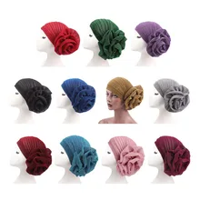 Женский эластичный шарф с большим цветком, шапка мусульманского тюрбана, шапка от рака, выпадения волос, яркая шелковая шапка, Прямая поставка