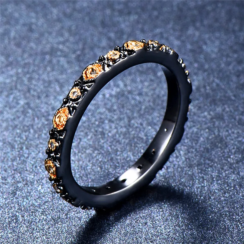 

Bamos Vintage Yellow Stone Ring Fashion Black Gold Filled Jewelry Fashion Cubic Zirconia Rings For Women Trendy Wedding Jewelry