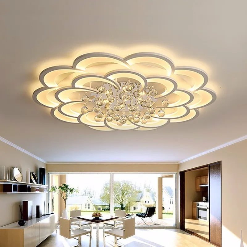 

White Modern LED Ceiling Light Fixture with Remote Control Living Restaurant Family Bedroom Plafon Lights Crystal Ceiling Lamp