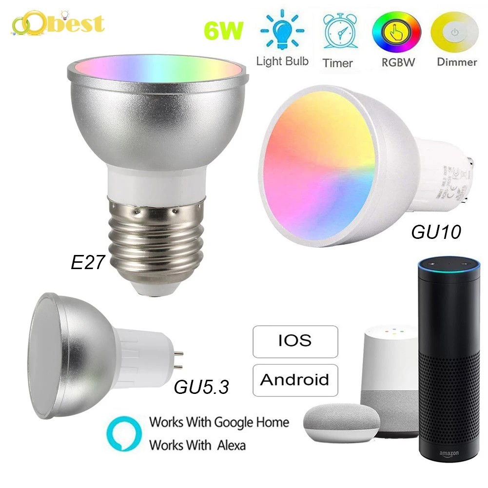 spotlight ceiling light WiFi Smart Light Bulb E27/GU5.3/GU10 RGBW 6W LED Dimmable Light Cup Compatible with Alexa&Google Home Remote Spot Lights exterior led flood lights