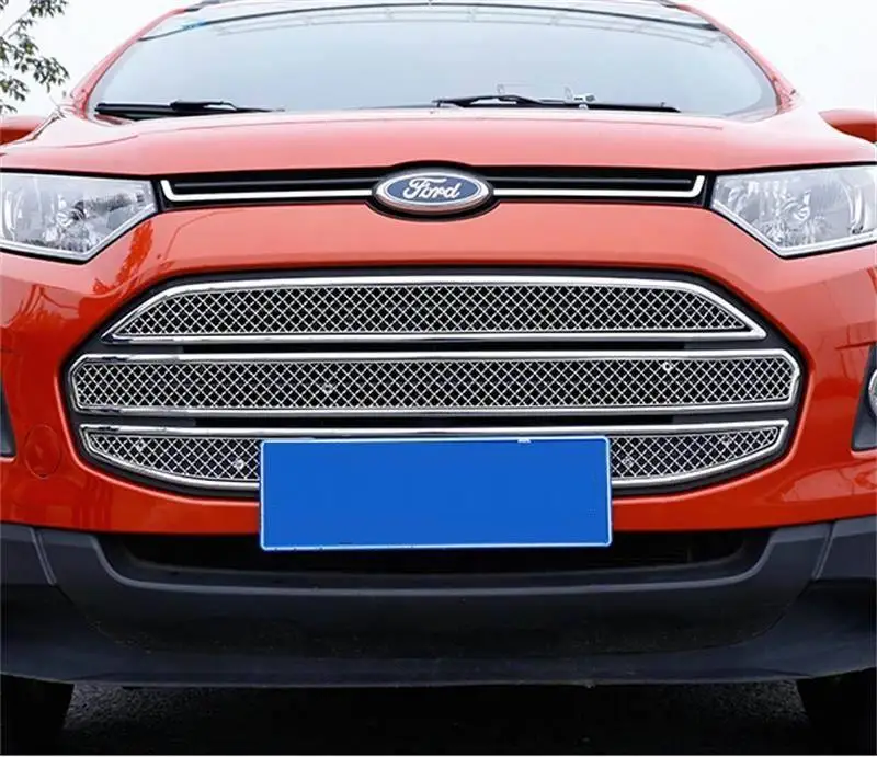 Tonlinker, 3 шт., сделай сам, автомобильный Стайлинг, нержавеющая сталь, передняя головка, сотовая решетка, светильник, коробка, чехол, наклейки для Ford Ecosport 2013
